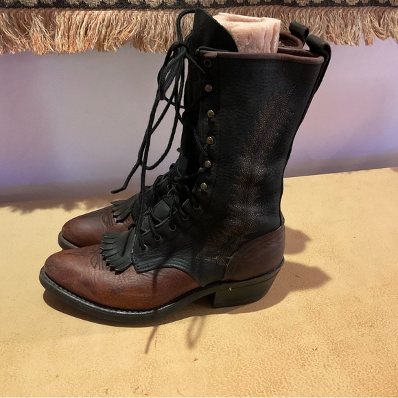 Beautiful Vintage Lace Up Kiltie Western Boots Size 7 - Picture 4 of 12